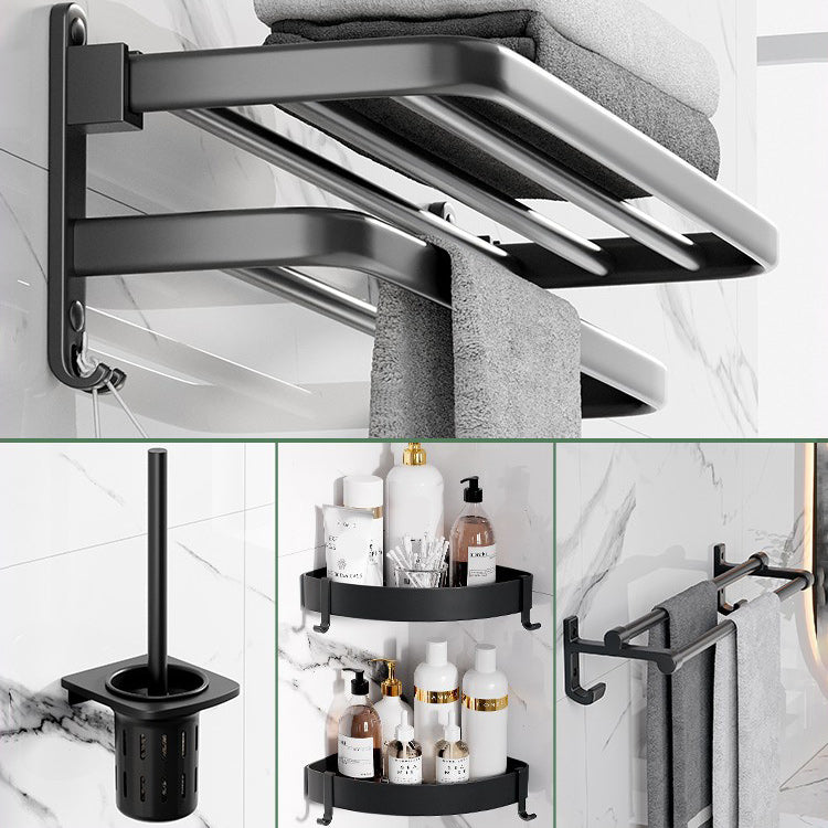Modern Aluminium Bathroom Accessory Set – Matte Black Shelf, Towel Holder & Paper Holder