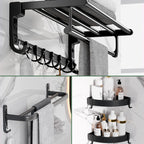 Modern Aluminium Bathroom Accessory Set – Matte Black Shelf, Towel Holder & Paper Holder
