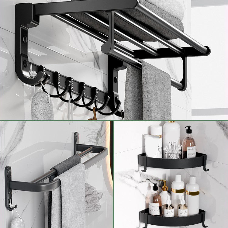 Modern Aluminium Bathroom Accessory Set – Matte Black Shelf, Towel Holder & Paper Holder