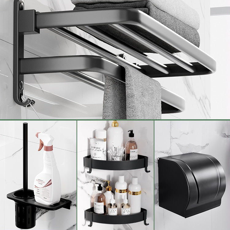 Modern Aluminium Bathroom Accessory Set – Matte Black Shelf, Towel Holder & Paper Holder