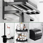 Modern Aluminium Bathroom Accessory Set – Matte Black Shelf, Towel Holder & Paper Holder