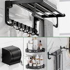 Modern Aluminium Bathroom Accessory Set – Matte Black Shelf, Towel Holder & Paper Holder