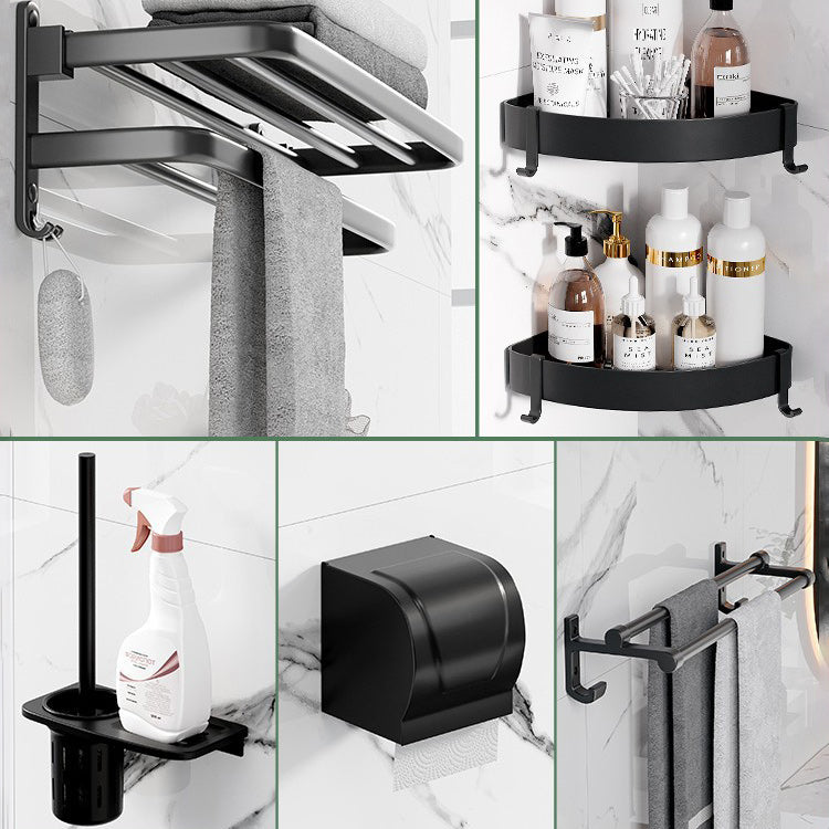Modern Aluminium Bathroom Accessory Set – Matte Black Shelf, Towel Holder & Paper Holder