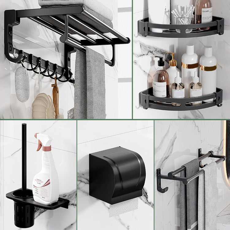 Modern Aluminium Bathroom Accessory Set – Matte Black Shelf, Towel Holder & Paper Holder