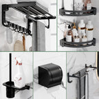 Modern Aluminium Bathroom Accessory Set – Matte Black Shelf, Towel Holder & Paper Holder