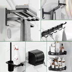 Modern Aluminium Bathroom Accessory Set – Matte Black Shelf, Towel Holder & Paper Holder