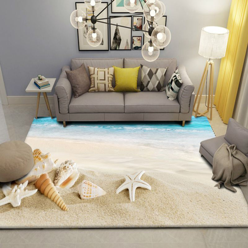Modern Beach Print Rug – Multicolour Polyester Area Rug, Machine Washable for Living Room & Children's Room