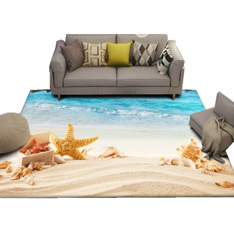 Modern Beach Print Rug – Multicolour Polyester Area Rug, Machine Washable for Living Room & Children's Room