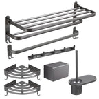 Modern grey bathroom fixture set – towel bar, shelf and accessories