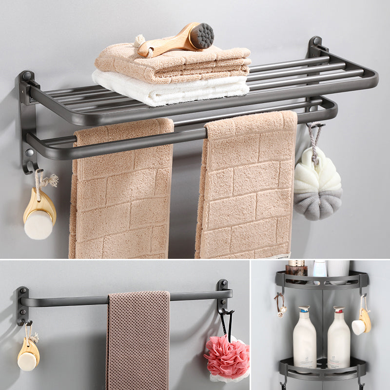 Modern grey bathroom fixture set – towel bar, shelf and accessories