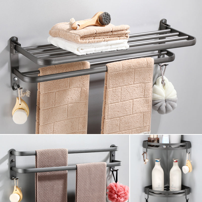 Modern grey bathroom fixture set – towel bar, shelf and accessories