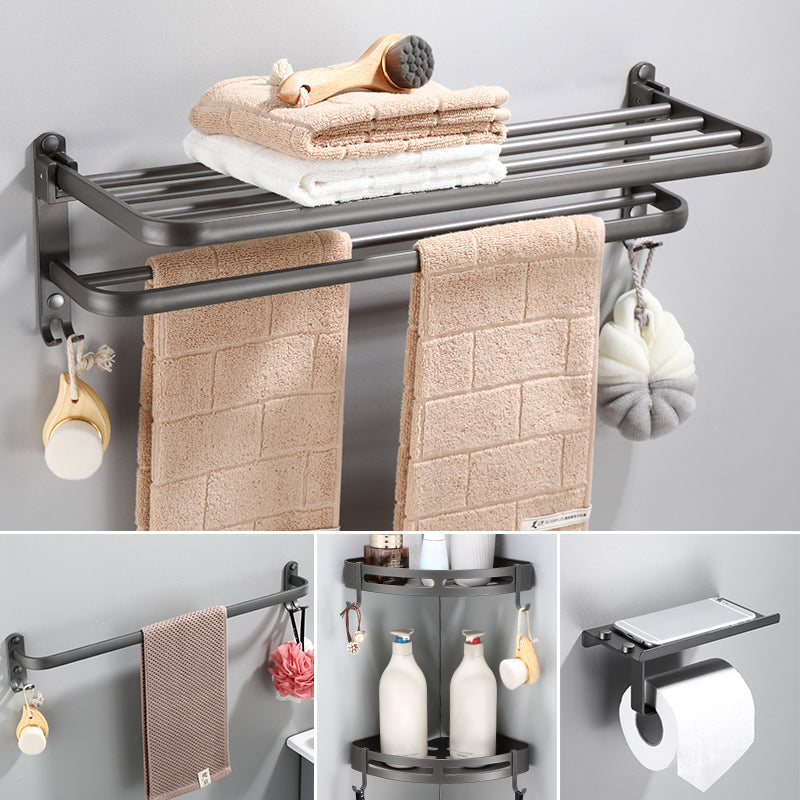 Modern grey bathroom fixture set – towel bar, shelf and accessories