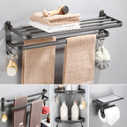 Modern grey bathroom fixture set – towel bar, shelf and accessories