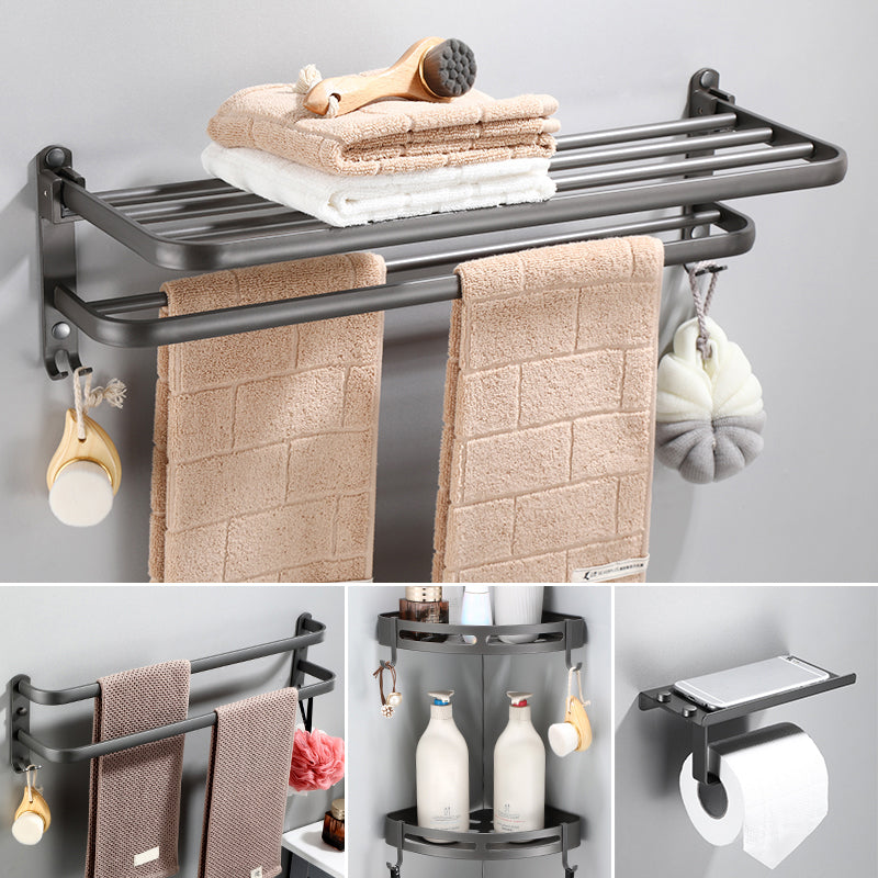 Modern grey bathroom fixture set – towel bar, shelf and accessories