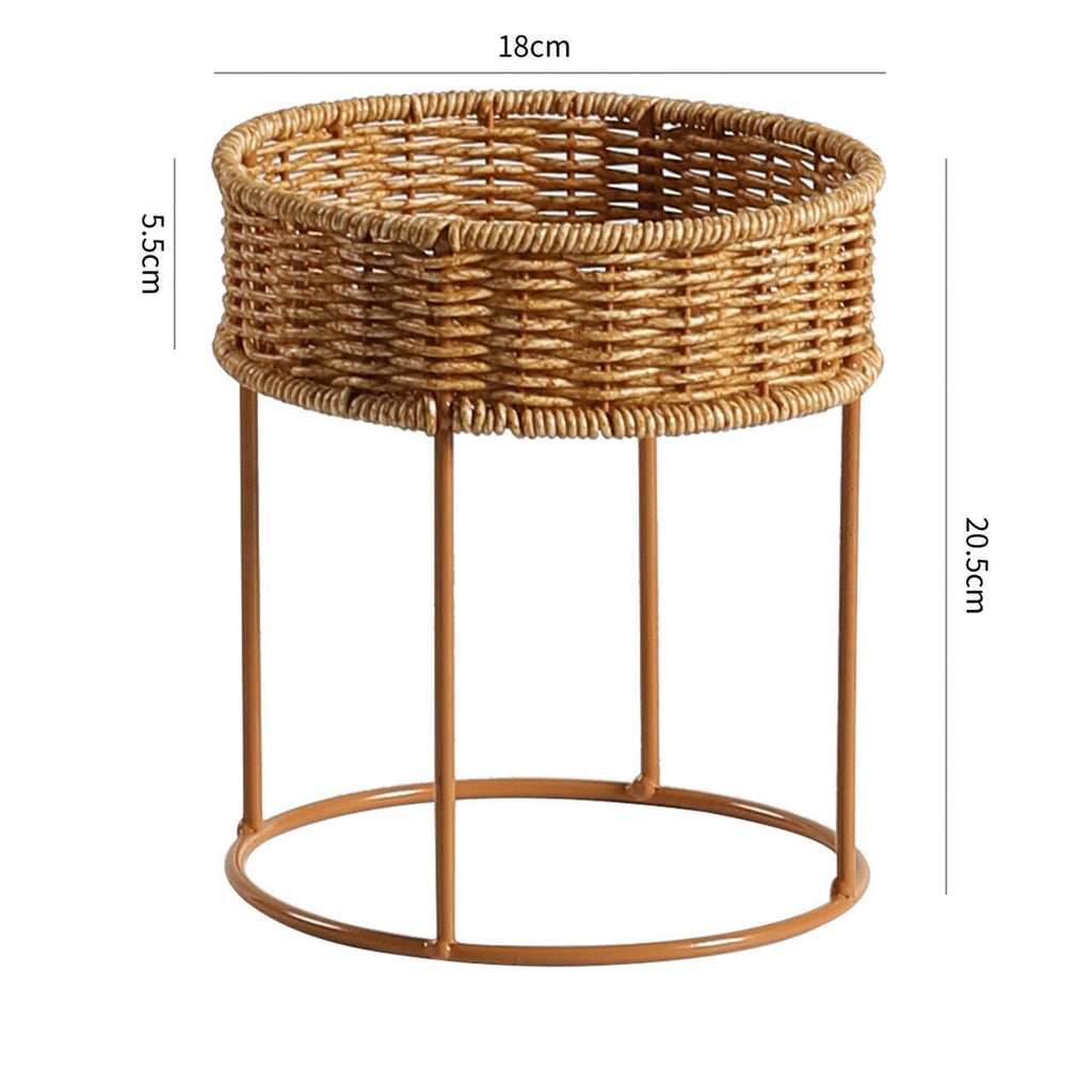 Modern Plant Stand with Woven Basket and Metal Frame