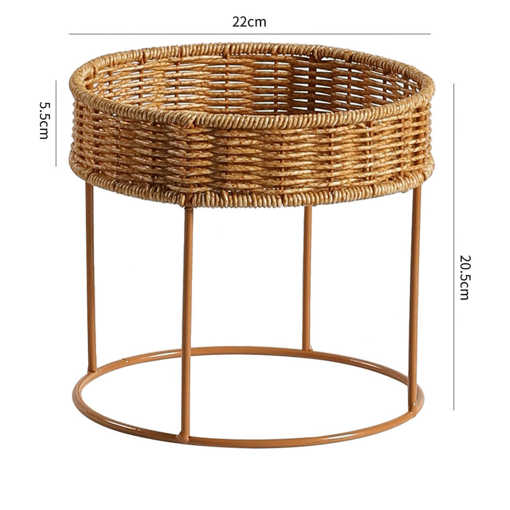 Modern Plant Stand with Woven Basket and Metal Frame