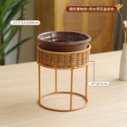 Modern Plant Stand with Woven Basket and Metal Frame