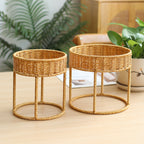 Modern Plant Stand with Woven Basket and Metal Frame