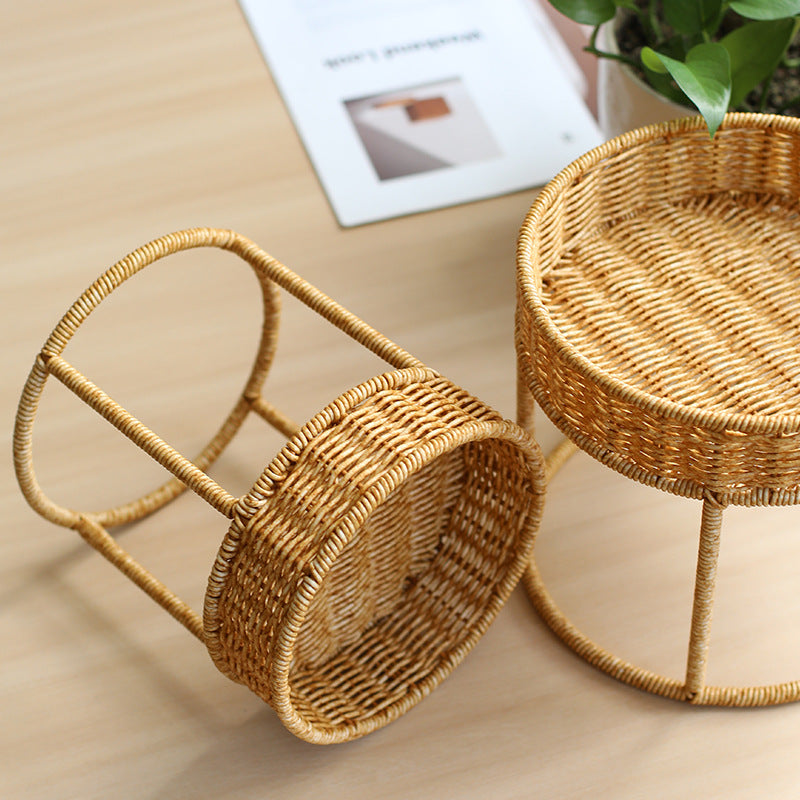 Modern Plant Stand with Woven Basket and Metal Frame