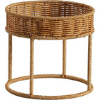 Modern Plant Stand with Woven Basket and Metal Frame