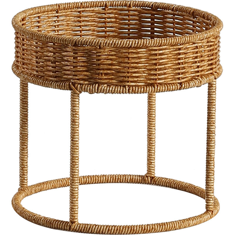 Modern Plant Stand with Woven Basket and Metal Frame
