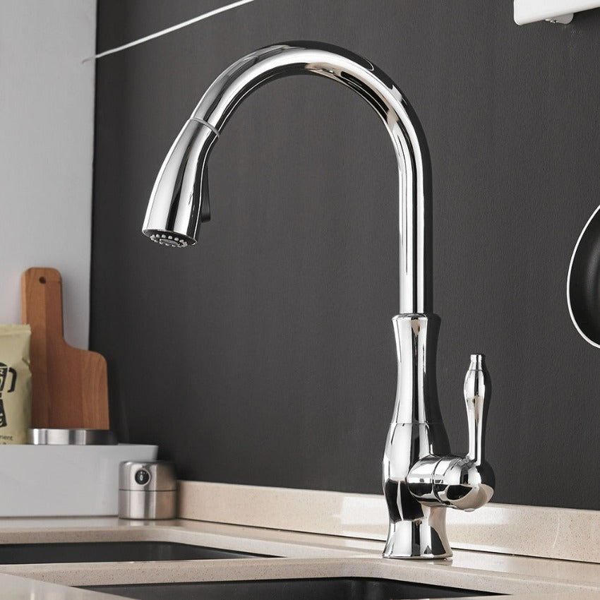 Modern Pull-Out Kitchen Mixer Tap – Stainless Steel 360° Swivel with Extendable Spray Head