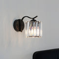 Modern Wall Light with Clear Crystal and Curved Black Arm
