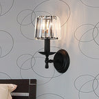 Modern Wall Light with Clear Crystal and Curved Black Arm