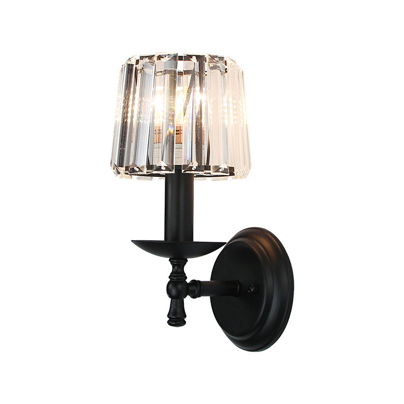 Modern Wall Light with Clear Crystal and Curved Black Arm
