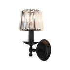 Modern Wall Light with Clear Crystal and Curved Black Arm