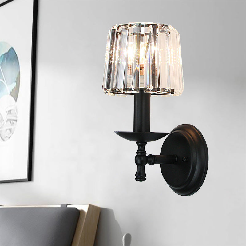 Modern Wall Light with Clear Crystal and Curved Black Arm