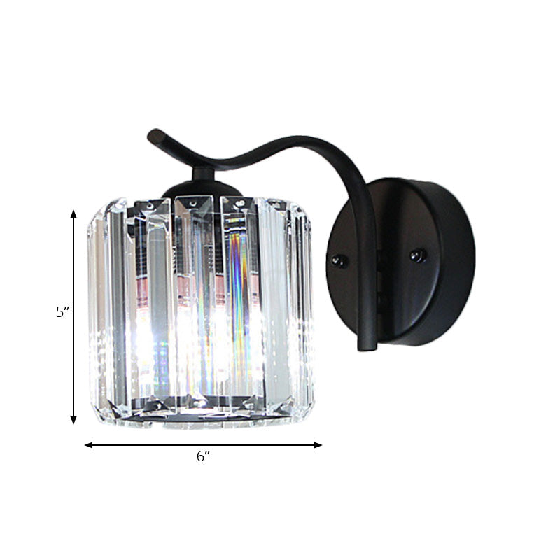 Modern Wall Light with Clear Crystal and Curved Black Arm