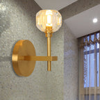 Modernist Dome Wall Light with Clear Crystal Shade in Brass Finish