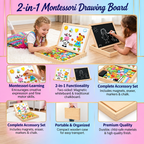 Montessori 2-in-1 Wooden Drawing Board | Magnetic side and writing side | Playful way to learn shapes, colours, and anim