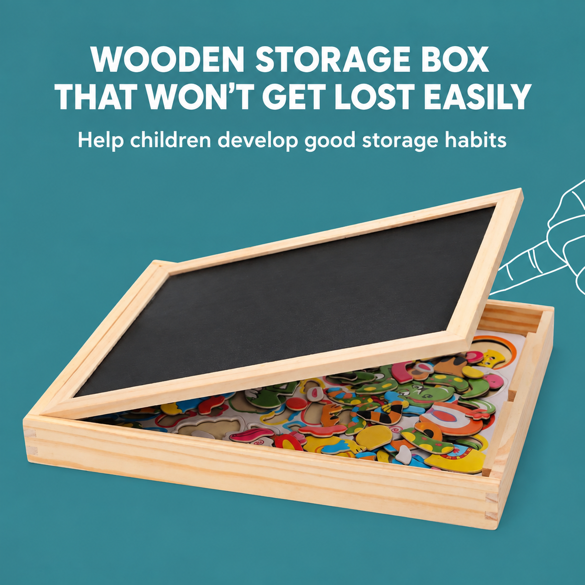 Montessori 2-in-1 Wooden Drawing Board | Magnetic side and writing side | Playful way to learn shapes, colours, and anim