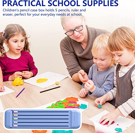 Multifunctional Pencil Case for Kids with 5 Pencils 2B, Eraser and Ruler