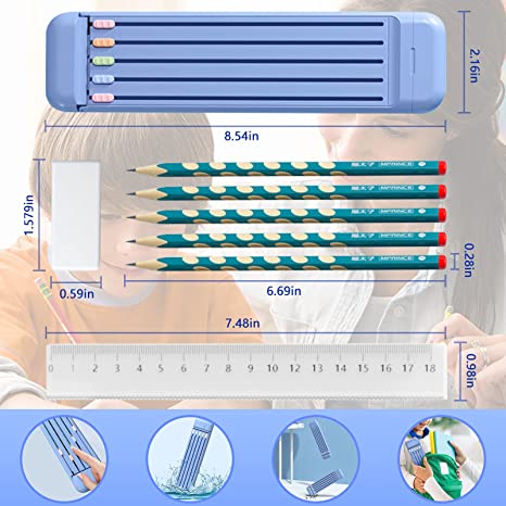 Multifunctional Pencil Case for Kids with 5 Pencils 2B, Eraser and Ruler