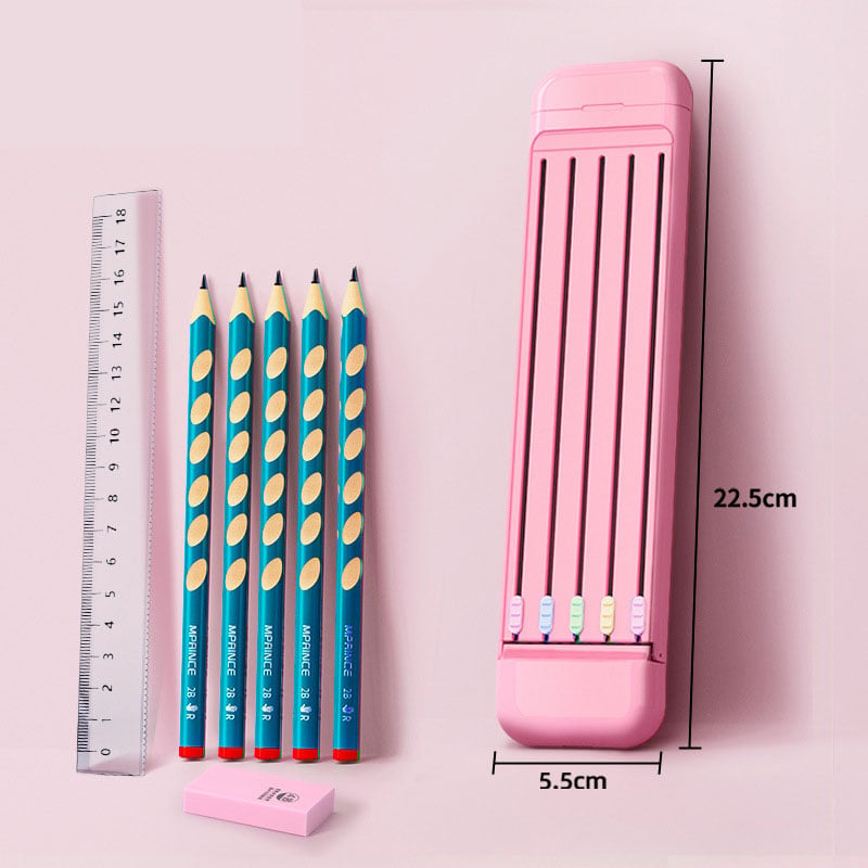Multifunctional Pencil Case for Kids with 5 Pencils 2B, Eraser and Ruler