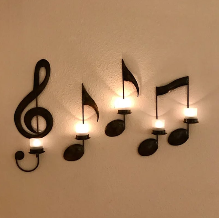 Musical note wall candle holder