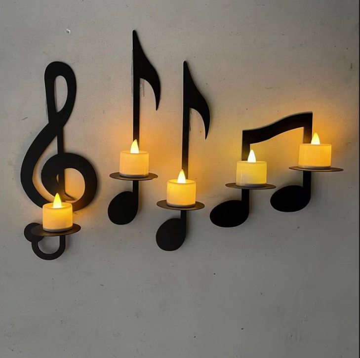 Musical note wall candle holder