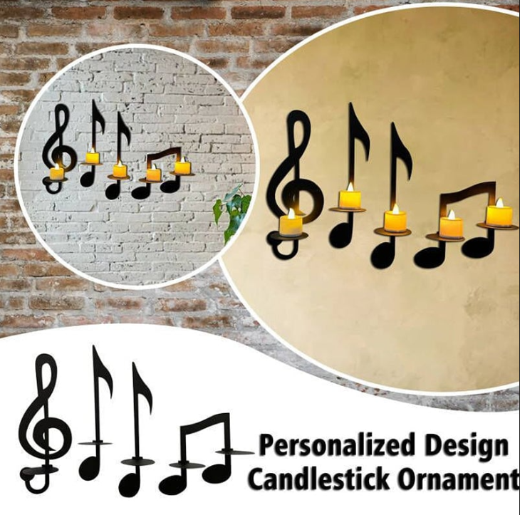 Musical note wall candle holder