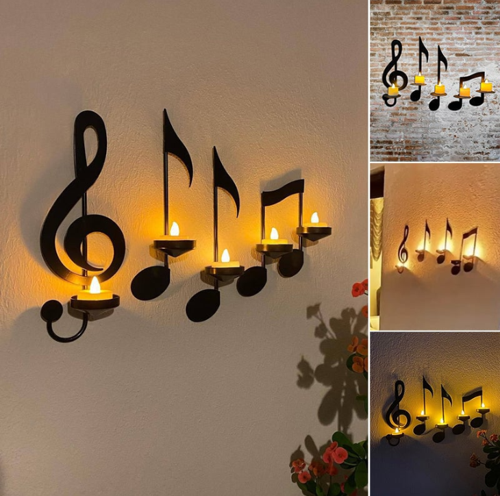 Musical note wall candle holder