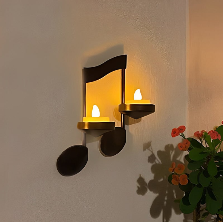 Musical note wall candle holder