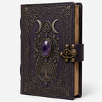 Mystical Triple Moon Notebook with Tree of Life and Decorative Amethyst