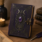 Mystical Triple Moon Notebook with Tree of Life and Decorative Amethyst