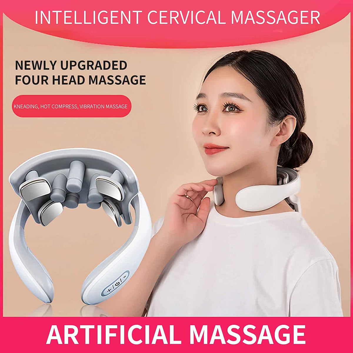 Neck Massager with Heat – Smart Pain Relief Massager with 4 Massage Heads for Deep Tissue and Trigger Points