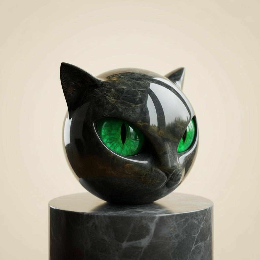 Boneroshop | NoirCat Sculpture – Black Cat Head with Hypnotic Eyes