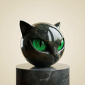 Boneroshop | NoirCat Sculpture – Black Cat Head with Hypnotic Eyes