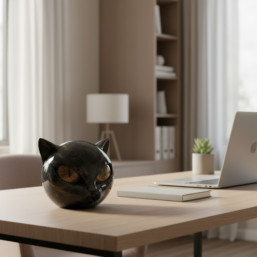 Boneroshop | NoirCat Sculpture – Black Cat Head with Hypnotic Eyes