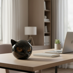 Boneroshop | NoirCat Sculpture – Black Cat Head with Hypnotic Eyes